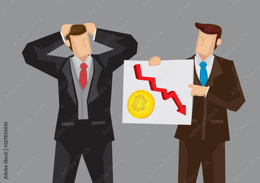 Employee telling his boss the falling of his investment in bitcoin. Employee telling his boss the falling of his investment in bitcoin.
