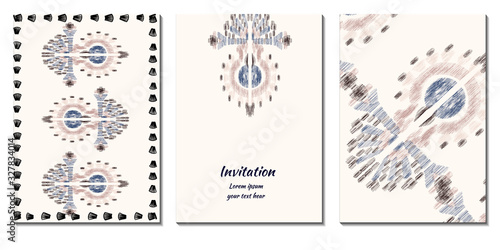 Cover royal greeting design. Modern template with ikat ornament for wedding design or greeting card any purpose