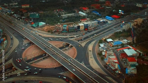 aerial view traffic and  round about crossing in bangkok thailand photo