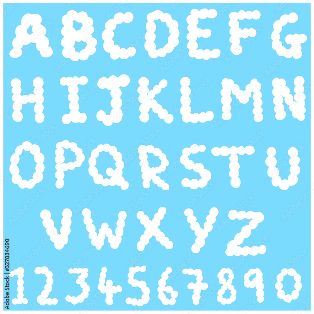 Fluffy Blue and White Cloud Sky Alphabet and Numbers Cartoon Illustrations Fluffy Blue and White Cloud Sky Alphabet and Numbers Cartoon Illustrations