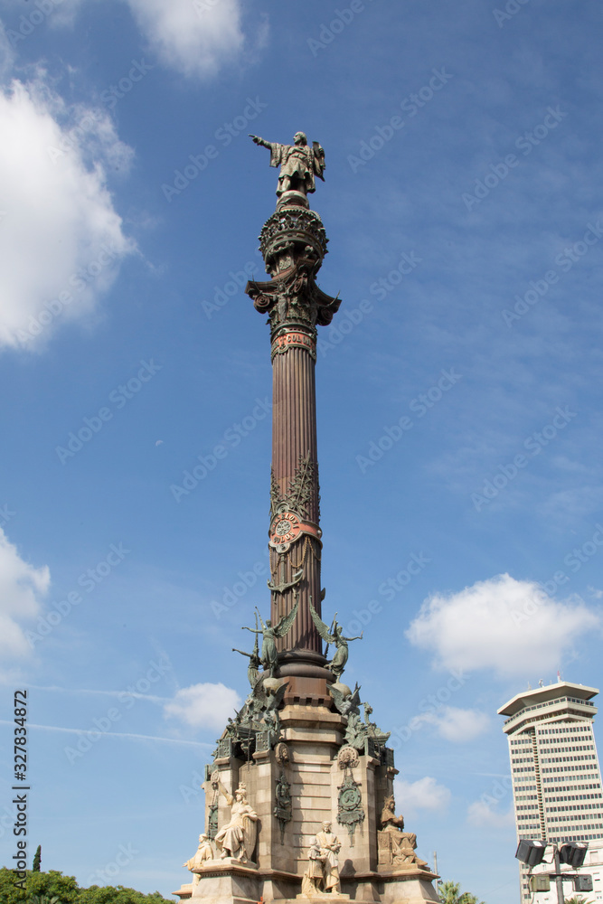 Christopher Columbus memorial monument column in Barcelona, Spain