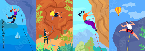 Canvas Print Climbing vector illustration, climber climbs up the mountain