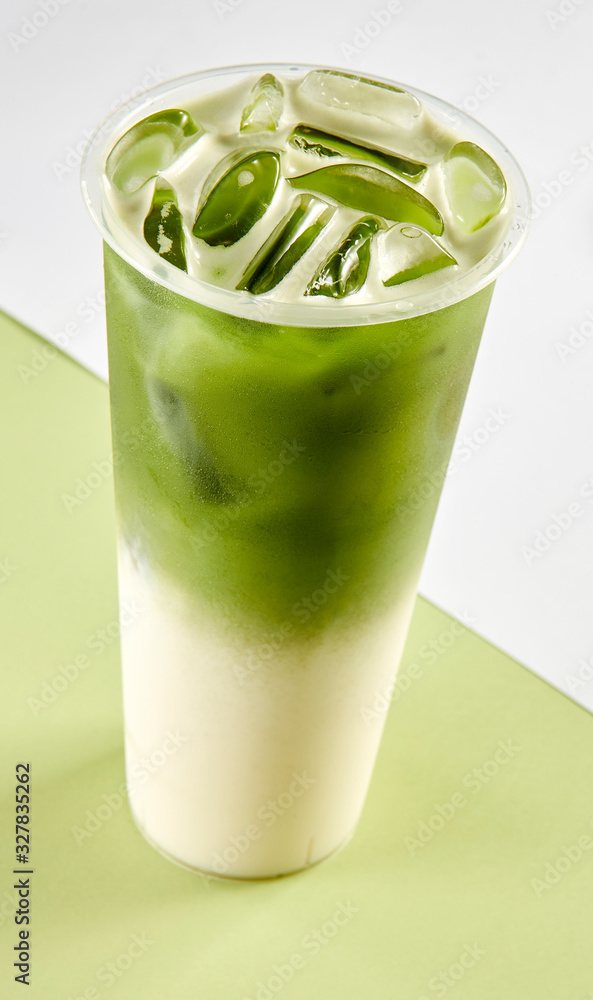 Cold drink with ice cubes and matcha Cold drink with ice cubes and matcha