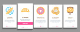 Bakery Tasty Food Onboarding Mobile App Page Screen Vector. Bakery Cake And Bread, Pie And Donut, Cookie And Croissant, Wheat And Flour Concept Linear Pictograms. Color Contour Illustrations