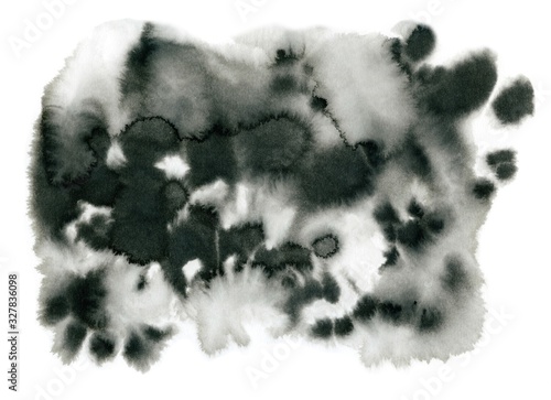 black ink abstract monochrome background, splashes and stains, hand drawing illustration