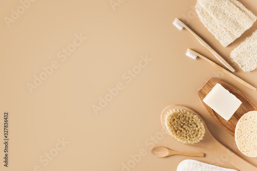 Bath natural accessories and skin care cosmetics, zero waste theme