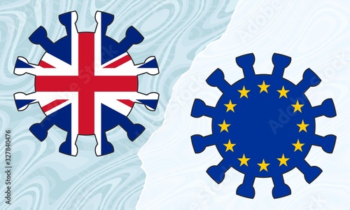 UK and EU flags in Virus Symbols Compare Brexit Virus Response