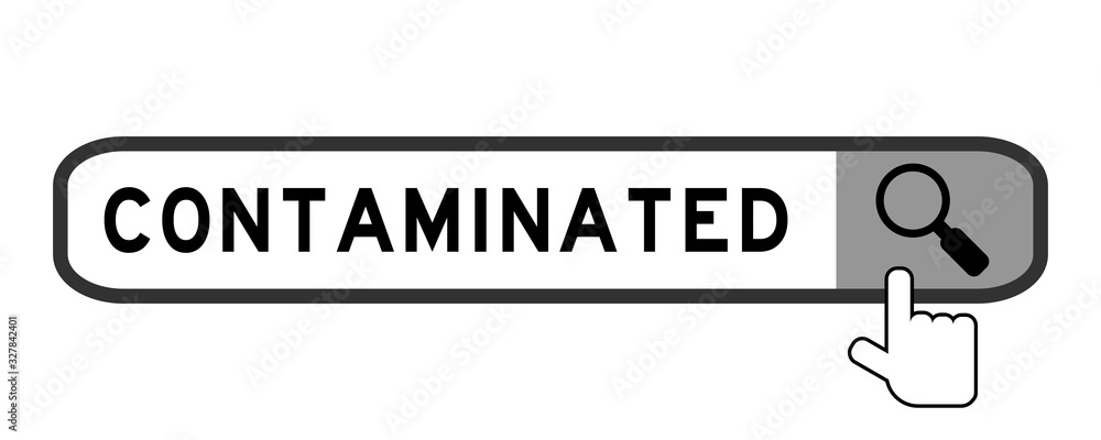Search box with word contaminated and hand icon over magnifier on white background Search box with word contaminated and hand icon over magnifier on white background