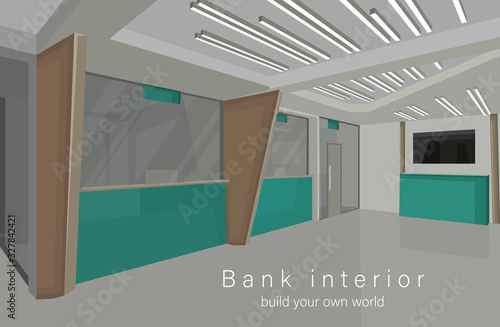 Basic RGBaBank interior design concept with green colors. Vectors