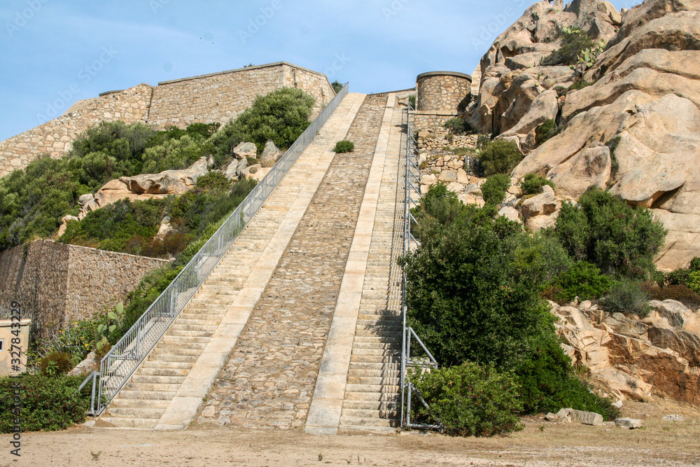 fortress located on the palau hills in sardinia with particular stairways and spectacular views over the city and the sea