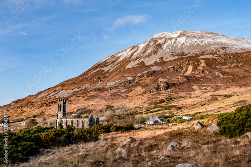 Dunlewey church ruins in the Poison Glen at Mount Errigal in Donegal, Ireland