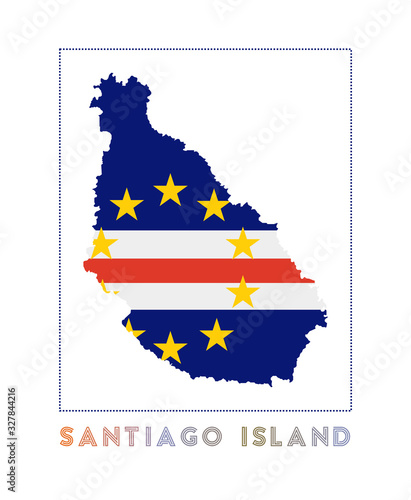 Santiago Island Logo. Map of Santiago Island with island name and flag. Artistic vector illustration. photo