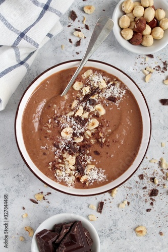 Wallpaper Mural Chocolate smoothie with banana and nuts. Top view with copy space. Protein smoothie. Torontodigital.ca