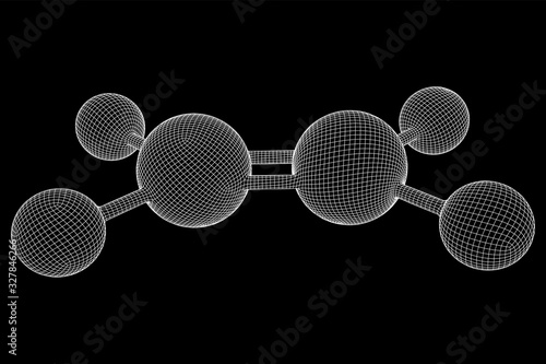 Ethylene ethene molecule. Used in production of polyethylene. Plant hormone. Wireframe low poly mesh vector illustration.