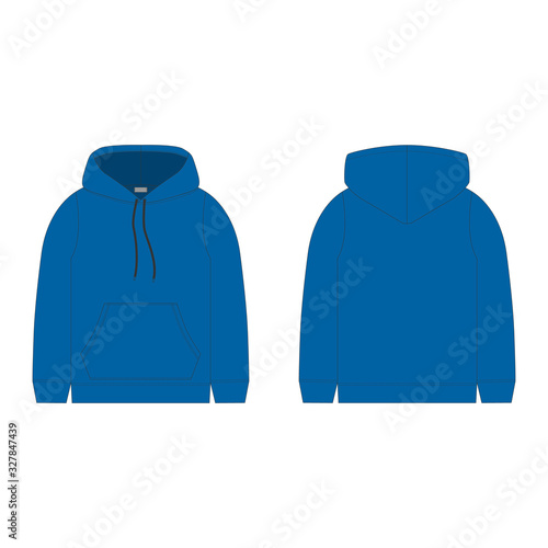 Blue hoodie on white background. Technical sketch hood for men. Technical design.