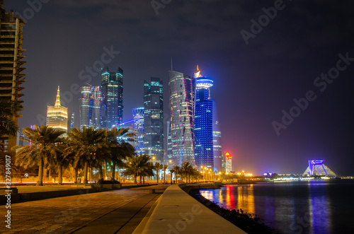 Photography The skyline of the modern and high-rising city of Doha in Qatar, Middle East