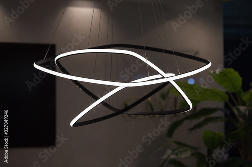 Canvas Print Modern led pendant light lamp illuminated, fashionable designer chandelier in th