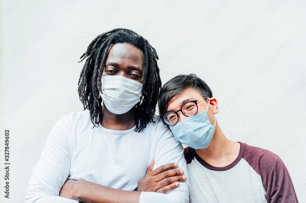 An African man and another Chinese with a mask