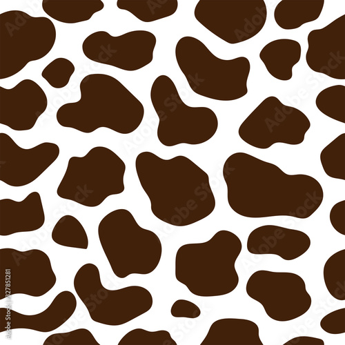 Flat cow texture. Seamless pattern with abstract brown spots on a white background. Simple vector illustration.
