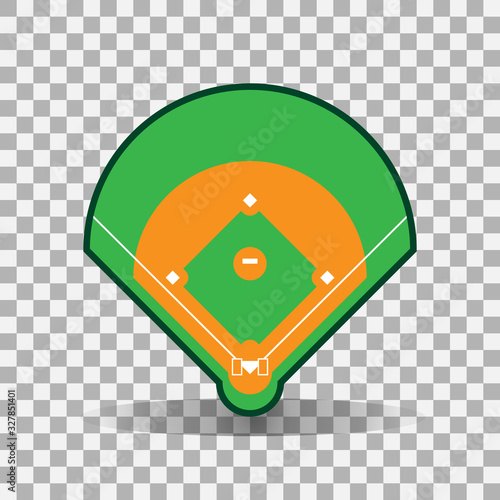 Baseball field top view.Sports baseball field on background with shadow.Vector