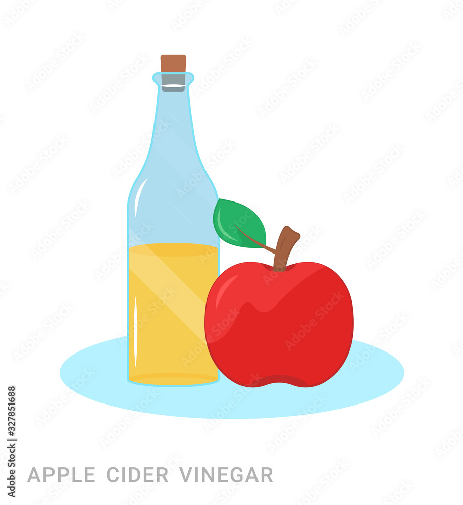 Vector illustration of apple cider vinegar. Food additive on a white background. Vector illustration of apple cider vinegar. Food additive on a white background.