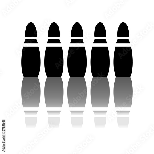 Bowling game.Set of black skittles with shadows on a white background.Flat.Vector illustration