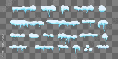 Winter snowballs.Heaps of snow on a flat gray background.Vector illustration