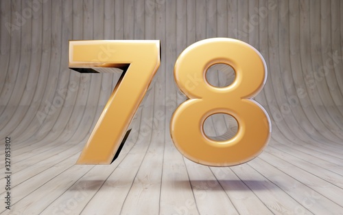 Golden number 78 on wooden floor.