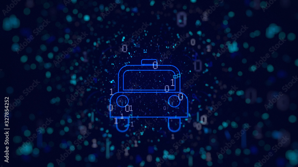 Digital background: Car on blue background with icon network on a black background. Digital background: Car on blue background with icon network on a black background.