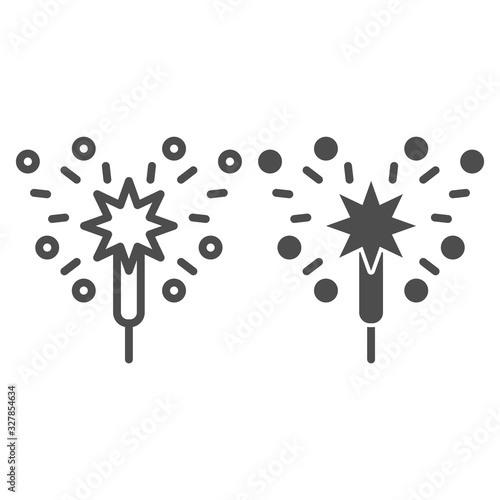 Bengal fire line and solid icon. Party celebration light sparkler symbol, outline style pictogram on white background. Holiday item sign for mobile concept and web design. Vector graphics.