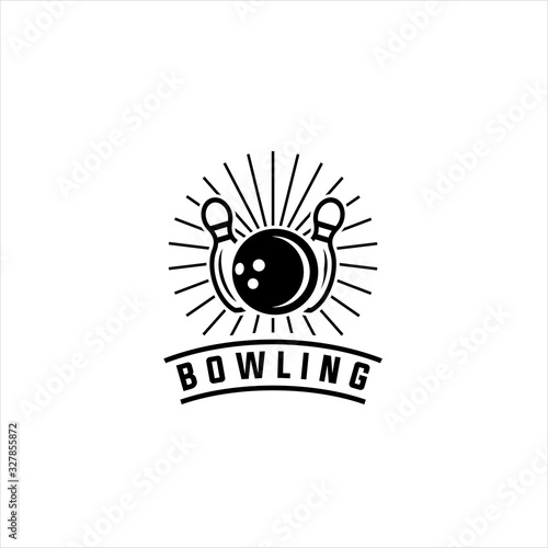 Bowling vector logotype, emblem and badge. Club gaming play, skittle and strike illustration. Template for bowling club, tournament, champion, challenge, Bowling vintage logo. 