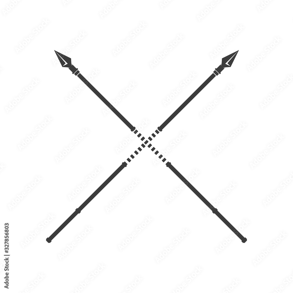 Fototapeta premium Crossed Spears Black Icon Vector Illustration.