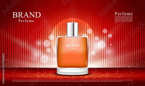 Luxury red background and lighting for perfume and cosmetic ads with 3d bottle illustration