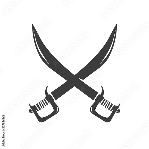 Crossed Pirate Swords Black Icon Vector Illustration.