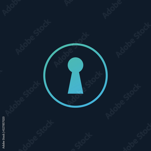 Keyhole icon in circle. Stock Vector illustration isolated on blue background.