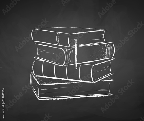 Chalked illustration of pile of books