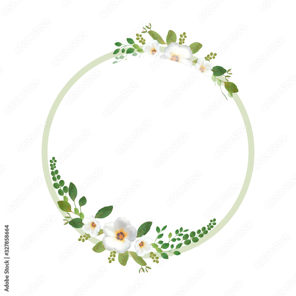 White circle vintage frames with flowers blossom. Vector image