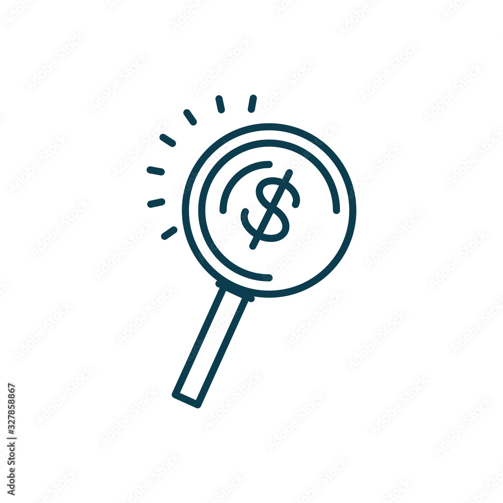 magnifying glass with money symbol icon, linestyle magnifying glass with money symbol icon, linestyle