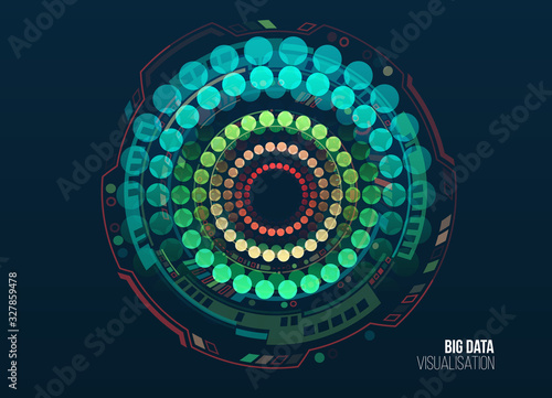 Big data visualization. Abstract background with circles array and hi-tech elements. Connection structure. Data array visual concept. Big data connection complex.