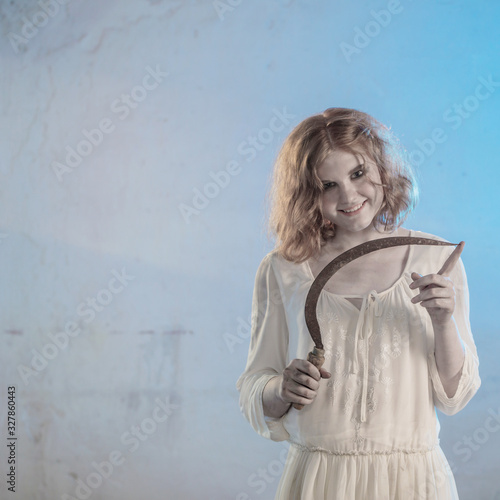 scary girl in white dress from horror film in  room © Maya Kruchancova