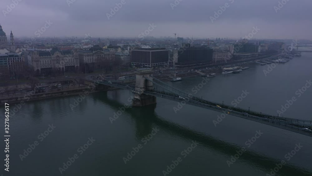 Flying over the Szechenyi Chain Bridge in Budapest HD Flying over the Szechenyi Chain Bridge in Budapest HD