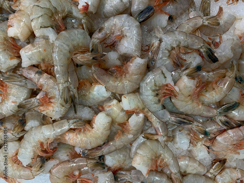 fresh shrimps on ice for sale in wholesale market