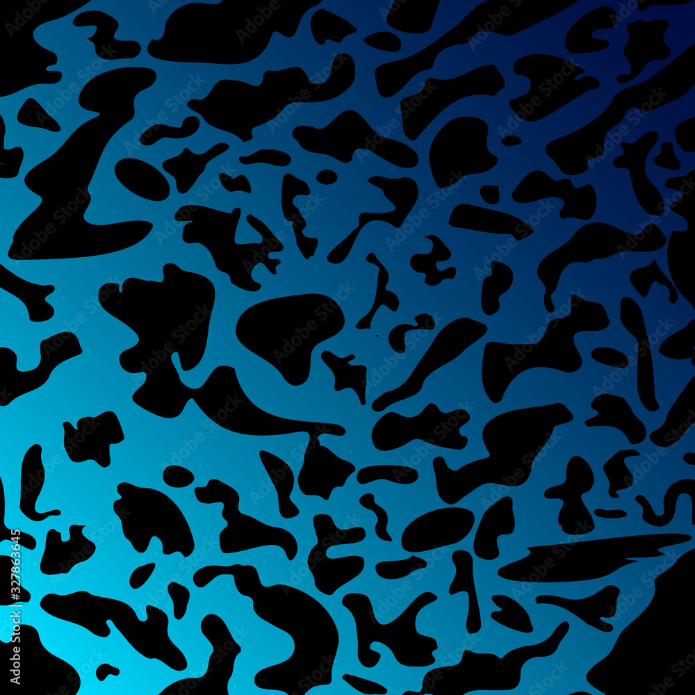 Spotty light blue blots on a dark military gradient.