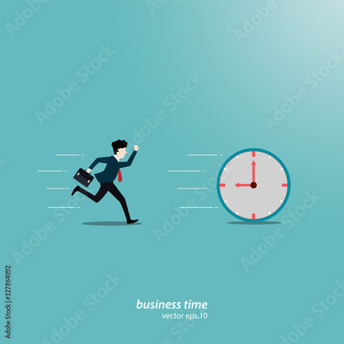 Young businessman runs and compete against the clock