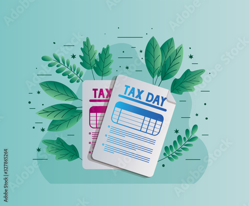 tax day documents with leaves vector design