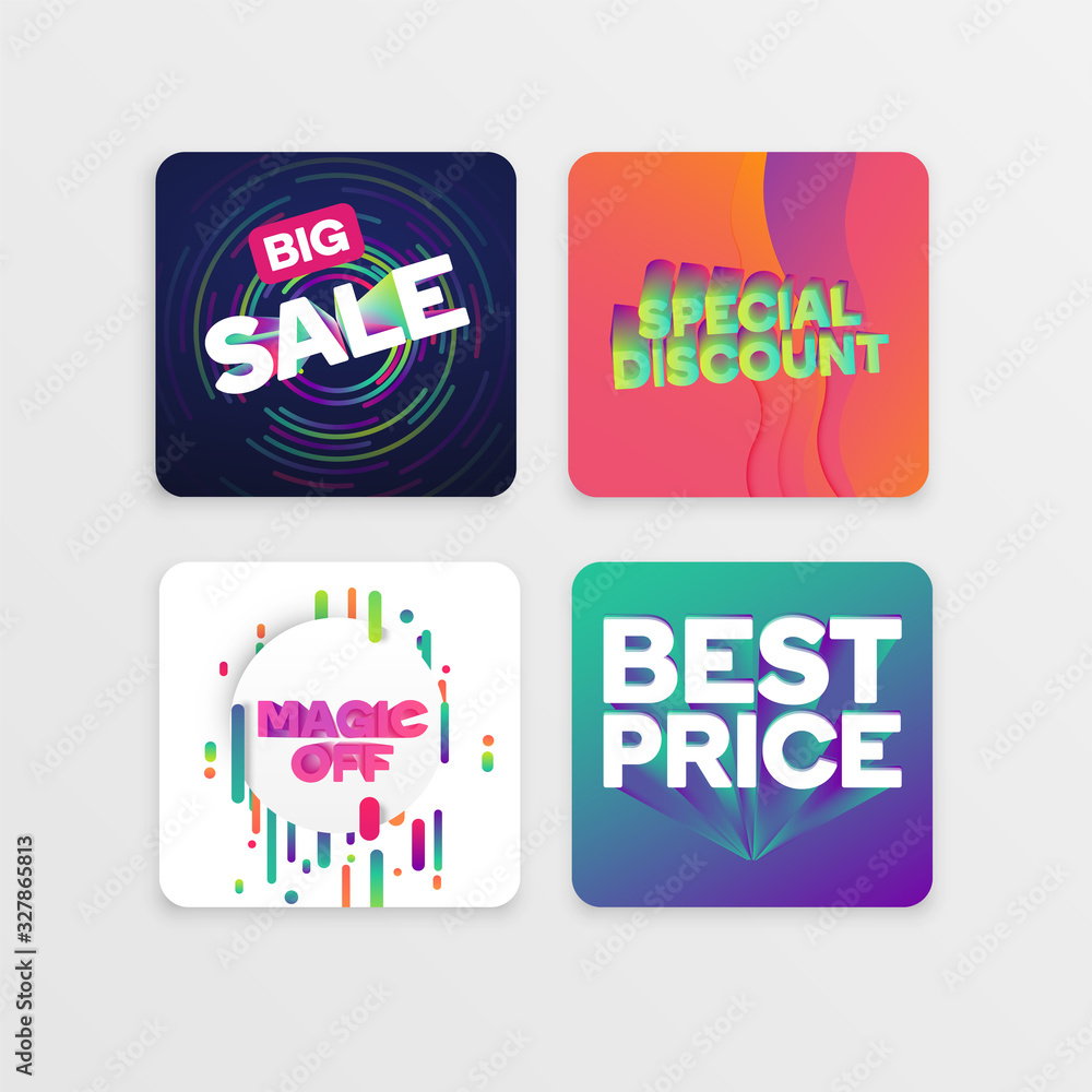 4 different colorful badge for advertising, vector illustration