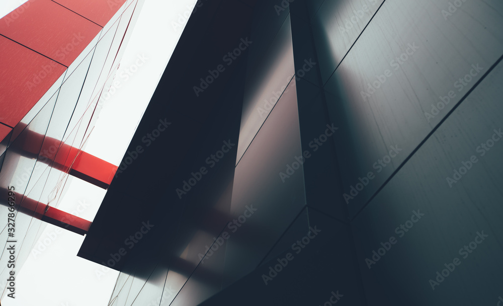 Wide angle abstract background view of steel light blue high rise ...
