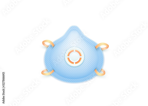 Blue Health Care Particular Respirator (N95 Mask) with Active Filter. Realistic Vector Illustration Isolated on White.