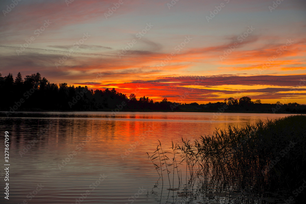 sunset over the lake