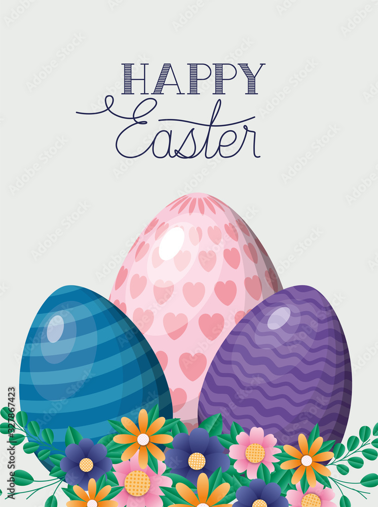 Happy easter eggs and flowers vector design Happy easter eggs and flowers vector design